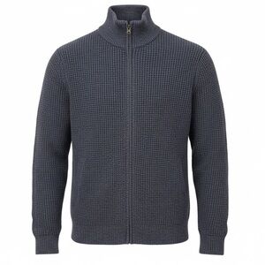 L.L. Bean Blue Organic Cotton Zip Fisherman Heavy Knit Sweater Cardigan Sm Y2K